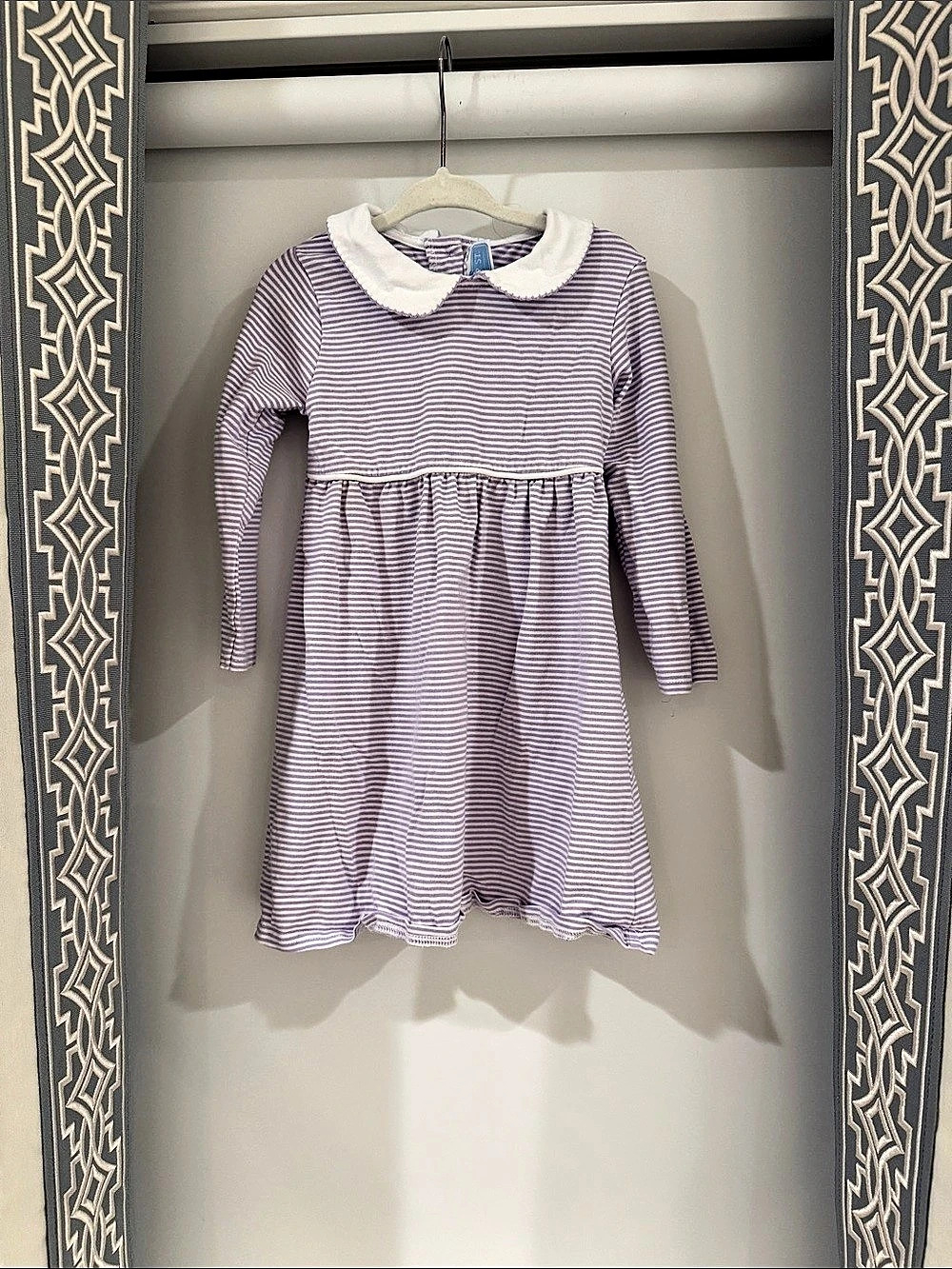 Trotter St. Kids Girls Striped Collared Dress in Purple & White